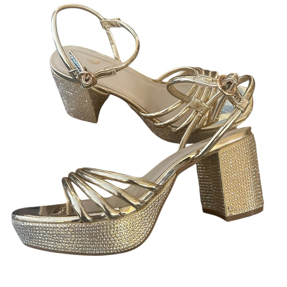 Gold heels with rhinestones